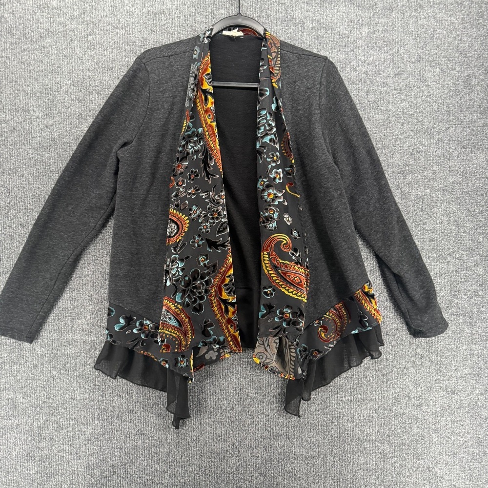 Mystee Cardigan Womens S Patchwork Burnout Draped Open Front Boho Cottage Hippie